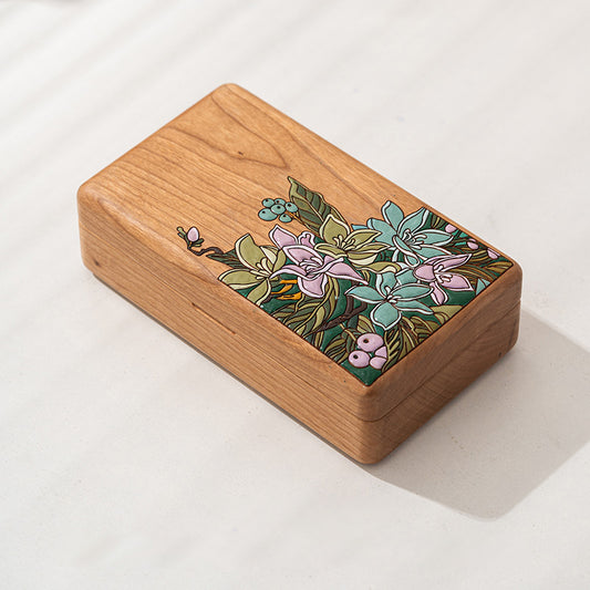 Boîte à bijoux Gardenia Portable en bois massif dessiné à la main