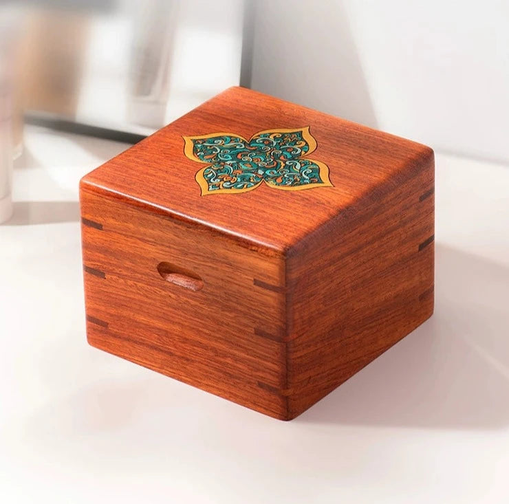 Mandala Double Layer Wooden Jewelry Box Solid Wood Hand Drawn Art Box